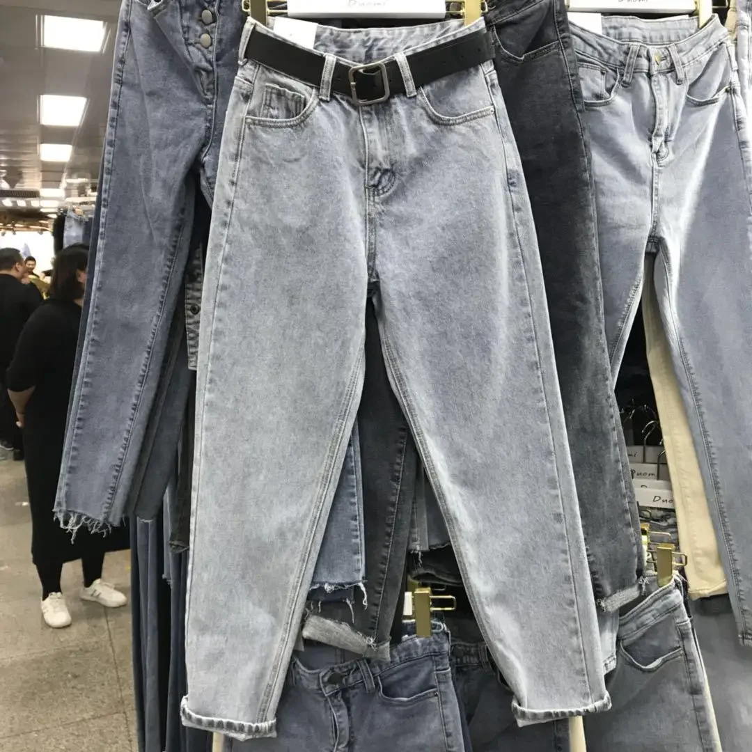 

Новые весенне-осенние гонконгские джинсы с ароматом девять точек женские свободные облегающие студенческие тонкие прямые брюки с высокой талией и широкими штанинами