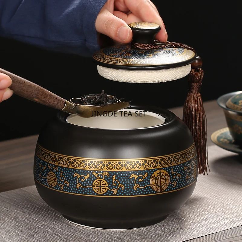 1 classic ceramic teapot with lid sealed can household candy snacks nuts coffee beans moisture-proof container
