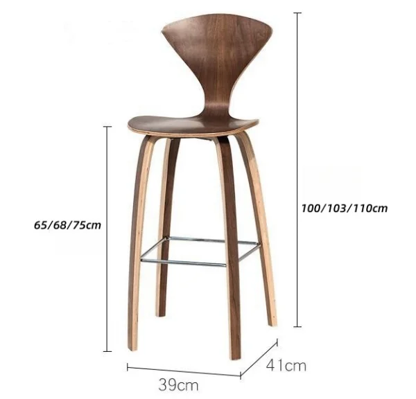 Mid-Century Modern Dining Bar Thekenhocker Esche/Walnuss geformtes Sperrholz Norman Cherner Küchenbarstühle Möbel Nordisches Design – Detail 1