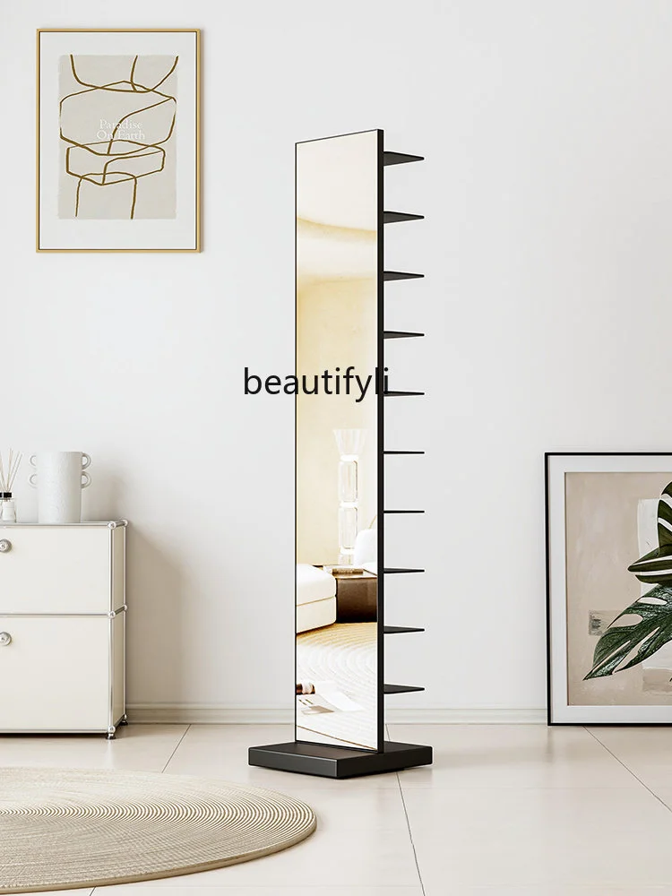 

Rotating Full-Length Mirror Floor Mirror Simple Living Room Bookshelf Mirror Integrated Rotatable Dressing Mirror