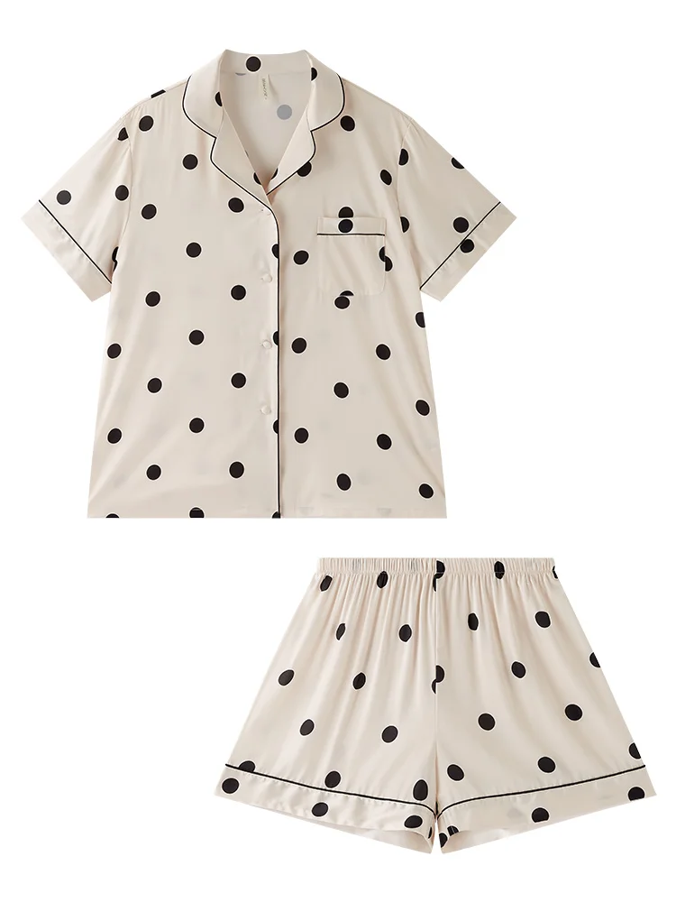 Women Pajamas Sets Silky Comfortable Nightwear Shorts With Pants Ladies Sleepwear Cute Turn-Down Collar Home Clothes For Summer
