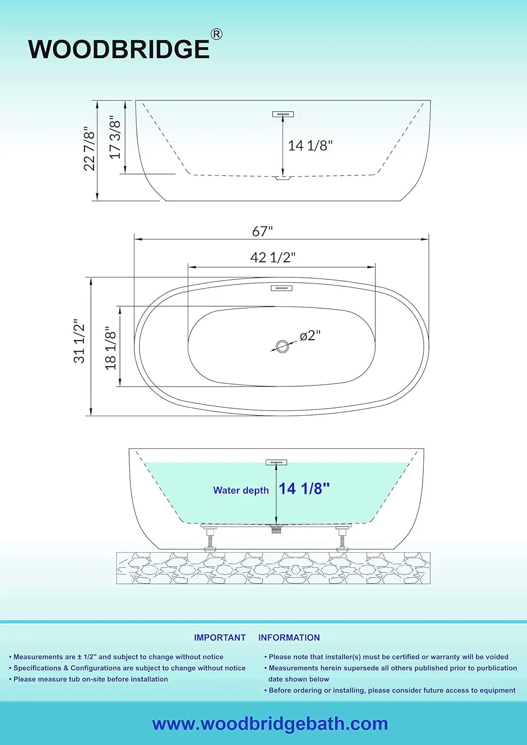 67 inch Acrylic Freestanding Bathtub Contemporary Soaking White Tub with Brushed Nickel Overflow and Drain Easy clean 6