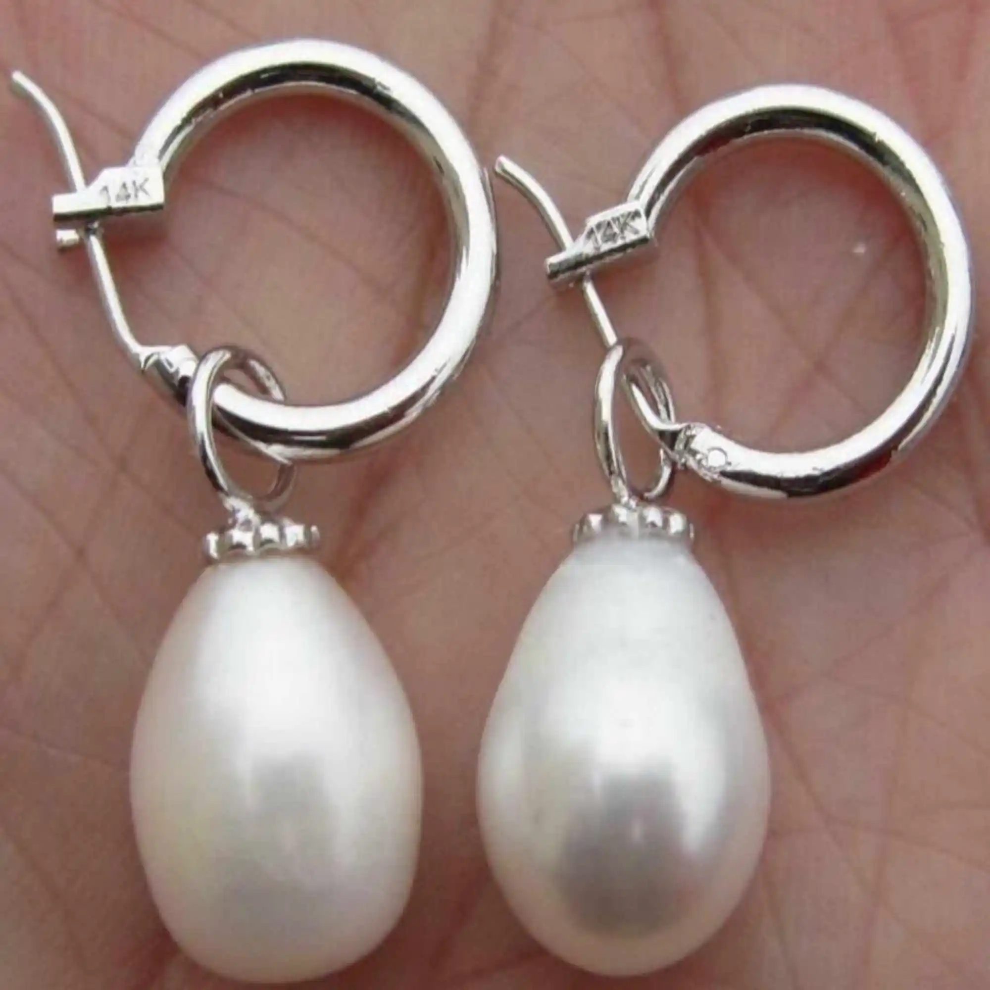 

Natural 10x12mm white South sea Pearl 14k white gold Earrings Women New Year Mother's Day Fashion FOOL'S DAY Thanksgiving