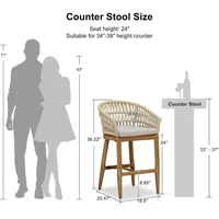 Outdoor Rattan 24" Counter Height Bar Stools Chair Set of 2, Upholstered Patio Bar Stool with Backrest for Indoor and Outdoor 2