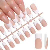 120 faux ongles français carrés moyennement longs en acrylique, à couverture complète, à presser, pour femmes, tailles mixtes 5