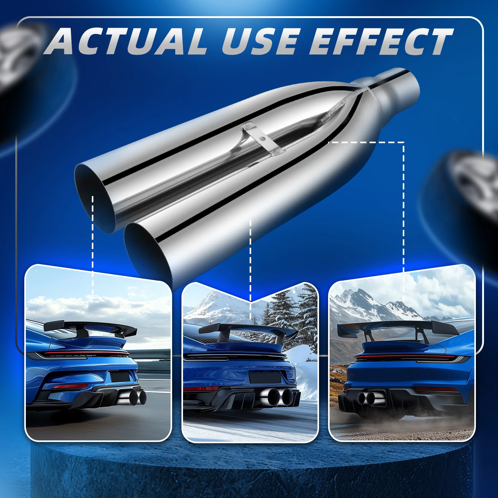 Universal 2.5" in 3'' out 19" Long Stainless Steel Blast Pipes Exhaust Muffler Tip Easy to Replace