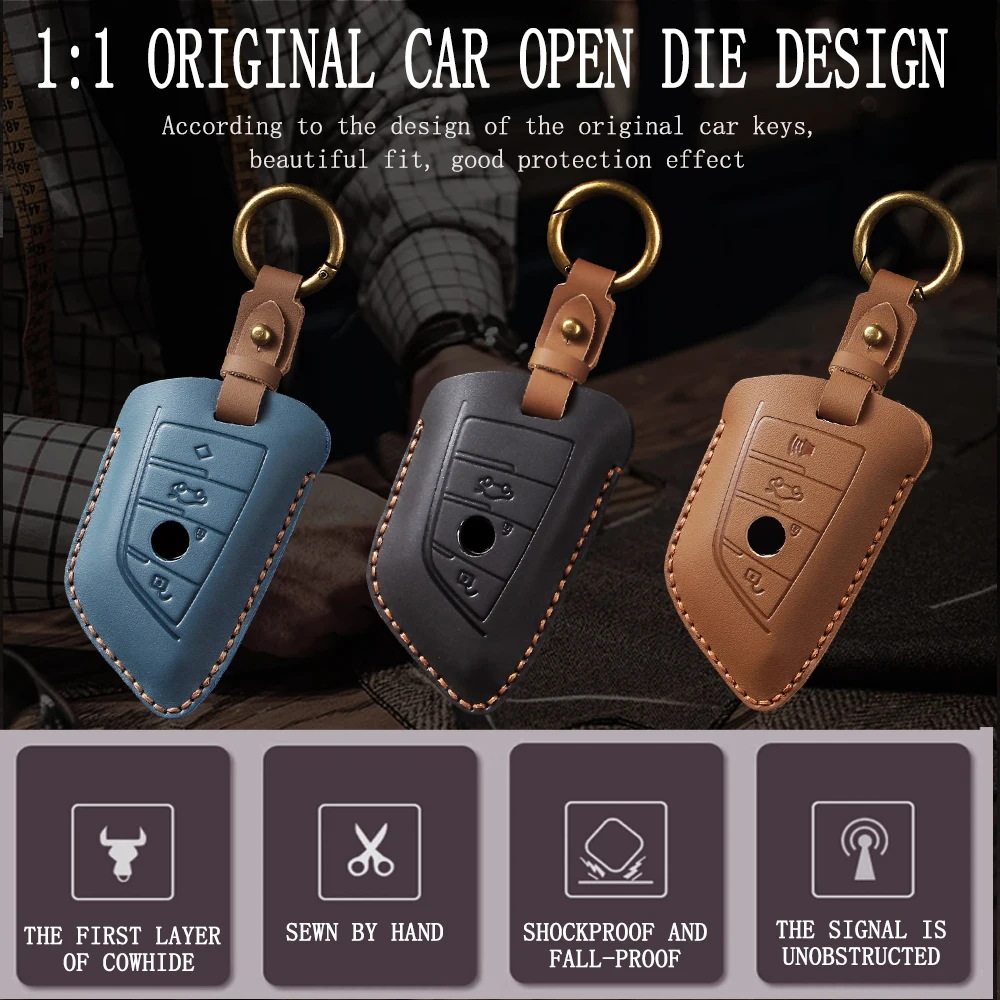 Custodia In Pelle Per Chiave Auto BMW - Copriportachiavi Con Portachiavi In Lega Di Zinco, Protezione Anti Graffio Per Serie 1,2,5,7, X1, X3, X4, X5, X6, F48, F15