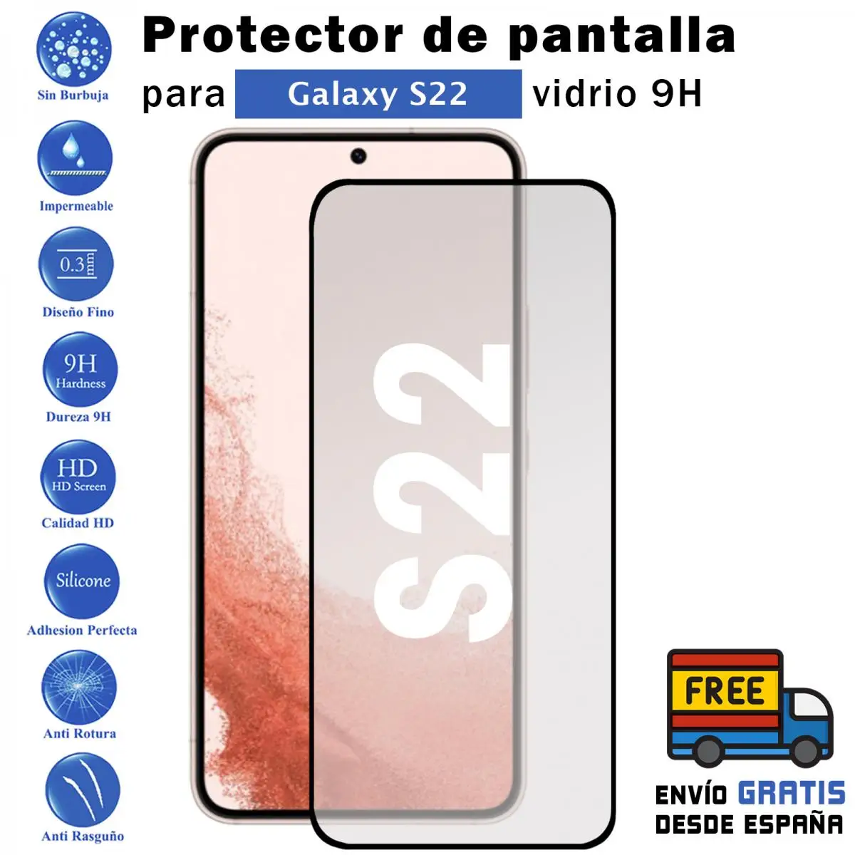 Samsung S22 Tempered Glass Black 9H Glass Screen Protector For Mobile-Todotumovil