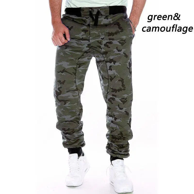 Calça de moletom masculina camuflada, calças elásticas de carga com cordão, calças de vários bolsos, nova, 2023