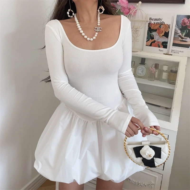 Women Solid Mini Dresses for Women Spicy Girl Party Long Sleeve A-line Classic Bottoming Elastic Autumn Female Clothing New