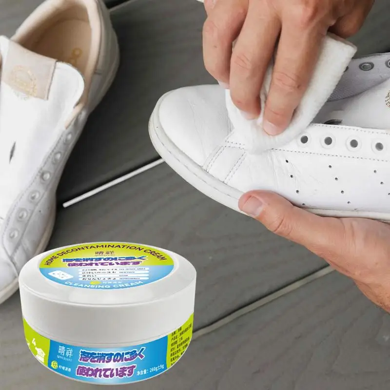 

260g Multi Purpose Cleaner Cream 260g Shoes Stain Remover Handbag Cleaner With Sponge Decontaminate Solid Paste Remove Yellowing