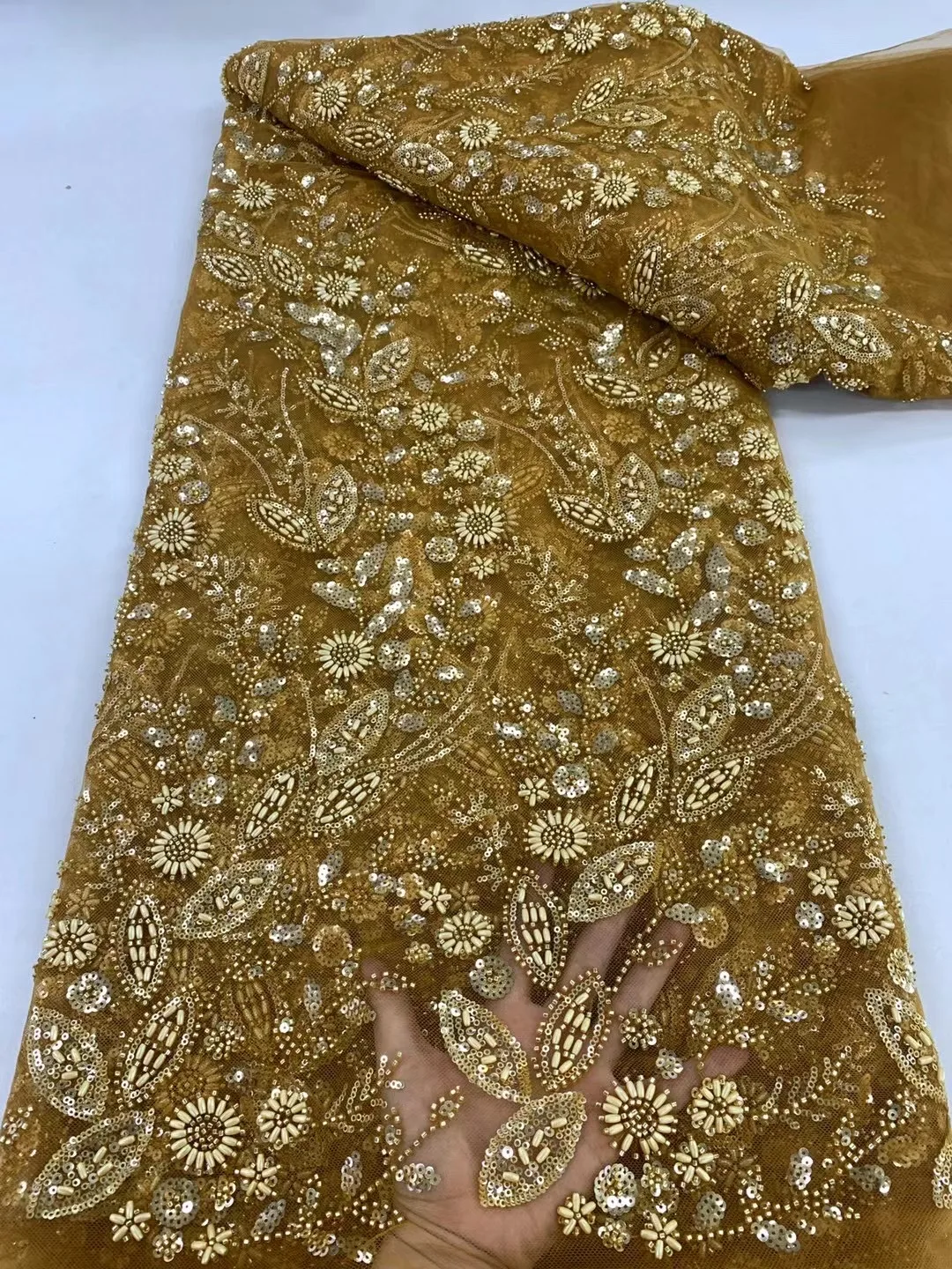 French Beaded Lace Bride Fabric African Sequin Lace Fabric 5 Yards for Women african lace fabric