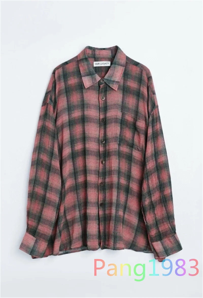 OUR LEGACY Rose Red Checkered Shirt Men Women Gradual Lazy