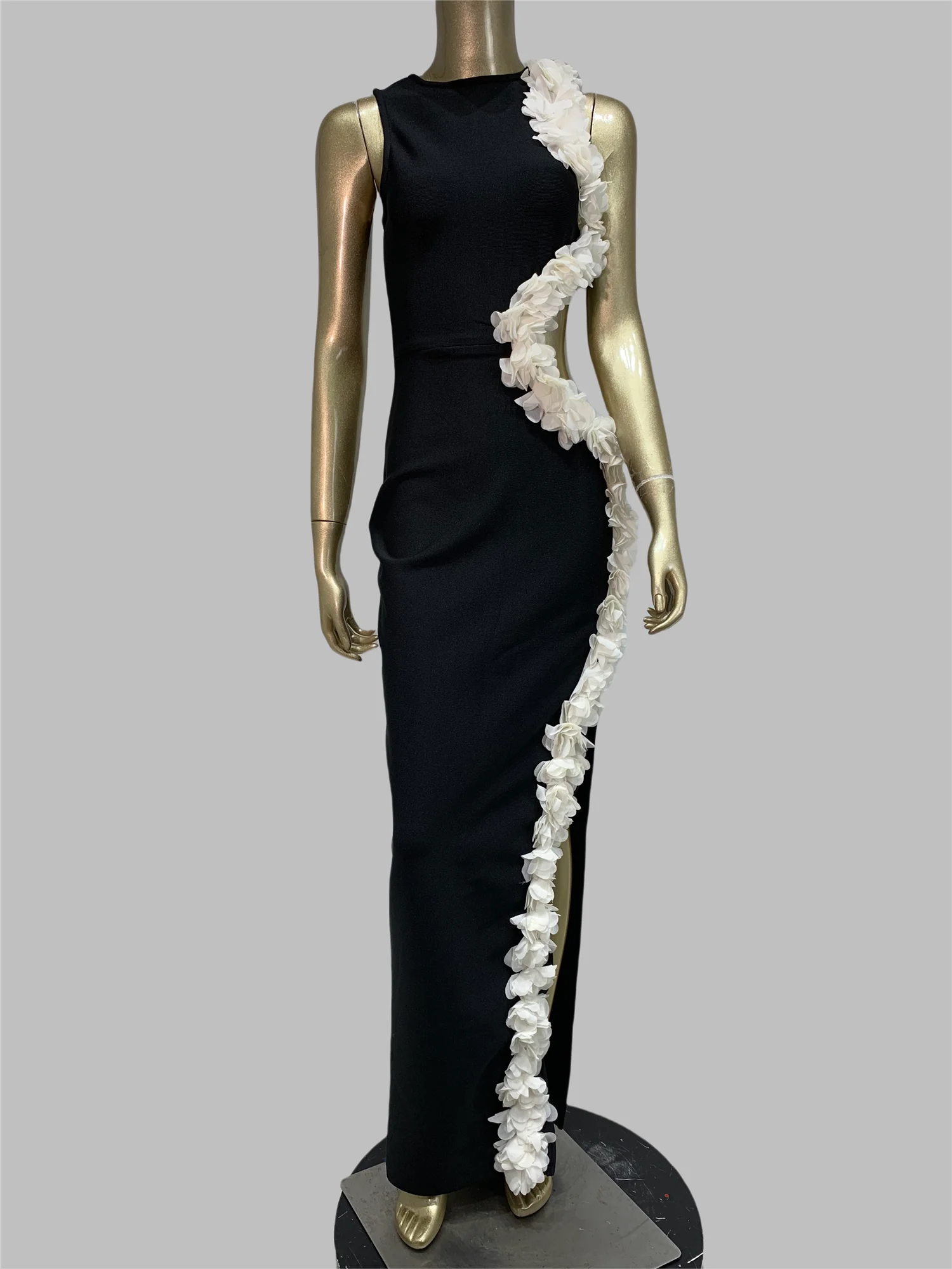 Women Luxury Designer Bandage Dress Black Cut Out White Appliques Maxi Long  Bodycon Celebrity Evening Party Runway Dresses - AliExpress 200000345