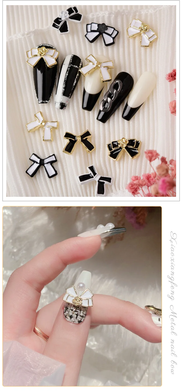 Camellia Flower Cross Nail Charm Black White Alloy Metal Ribbon Parts  Rhinestone Bownot Accessories Manicure Design Kaws - Rhinestones &  Decorations - AliExpress