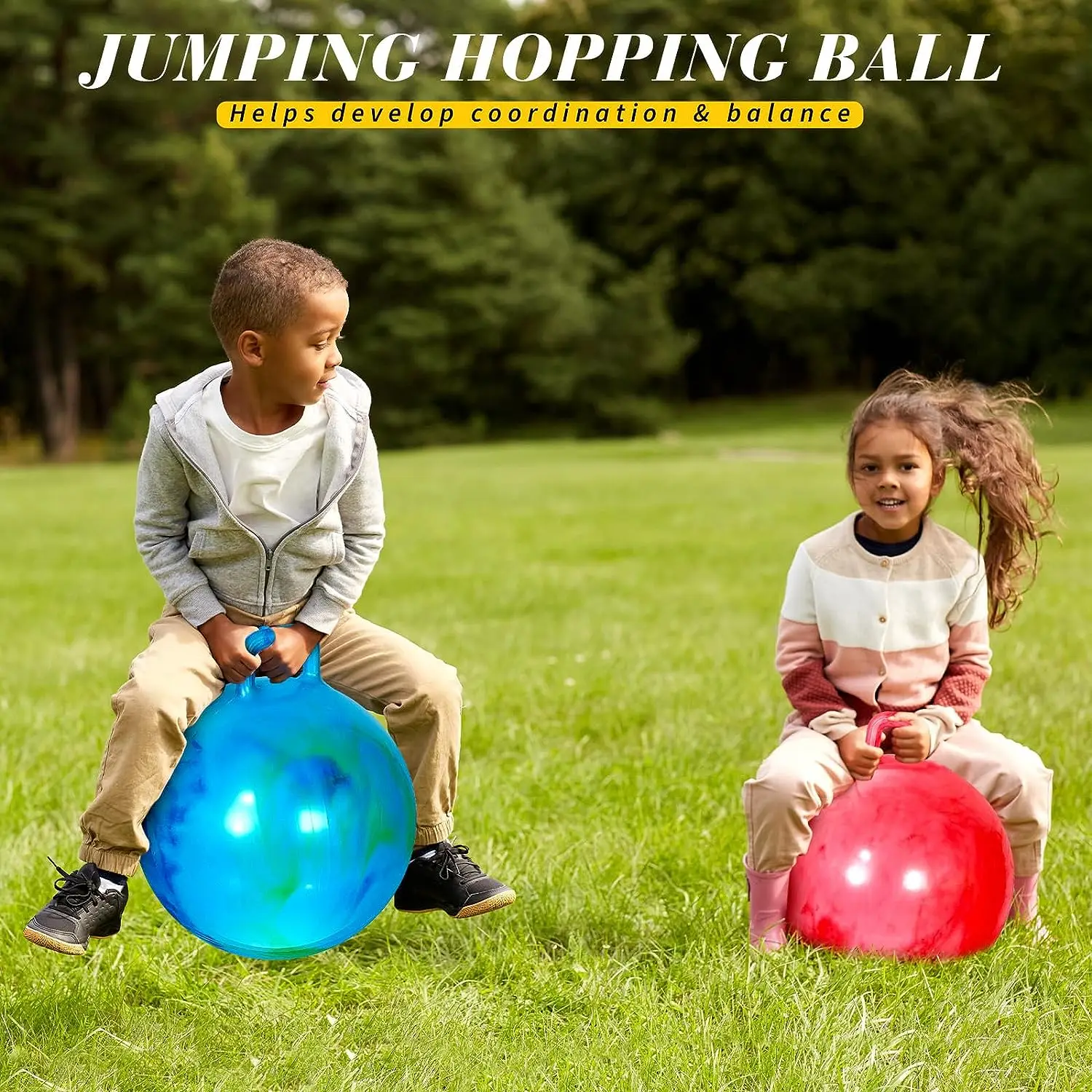 18" Hopper Ball with Handle Bouncing Ball Marble Bouncy Balls Hopping Toys Inflatable Hop Ball Jumping Ball for Boys Girls 4