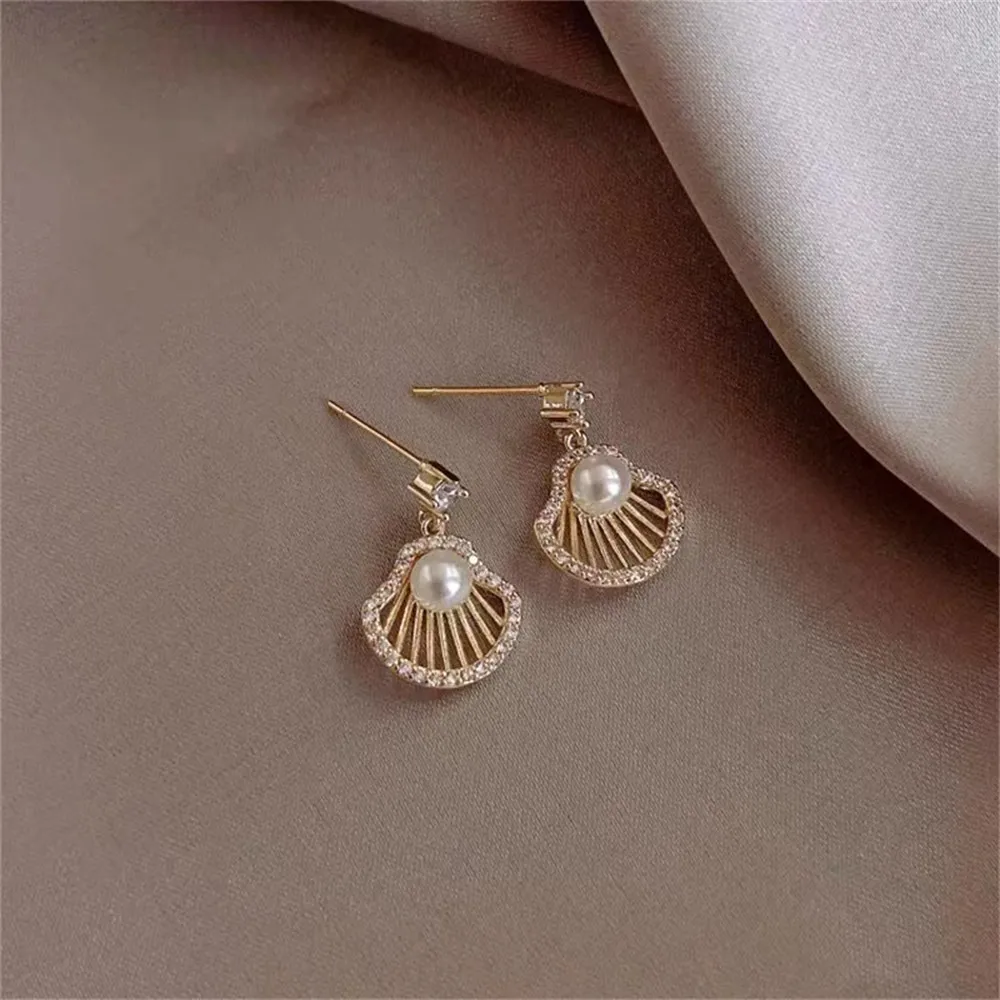 

DIY Pearl Ear Stud Accessories S925 Sterling Silver Jewelry Gold Ear Stud Female Empty Fit 5-7mm Beads