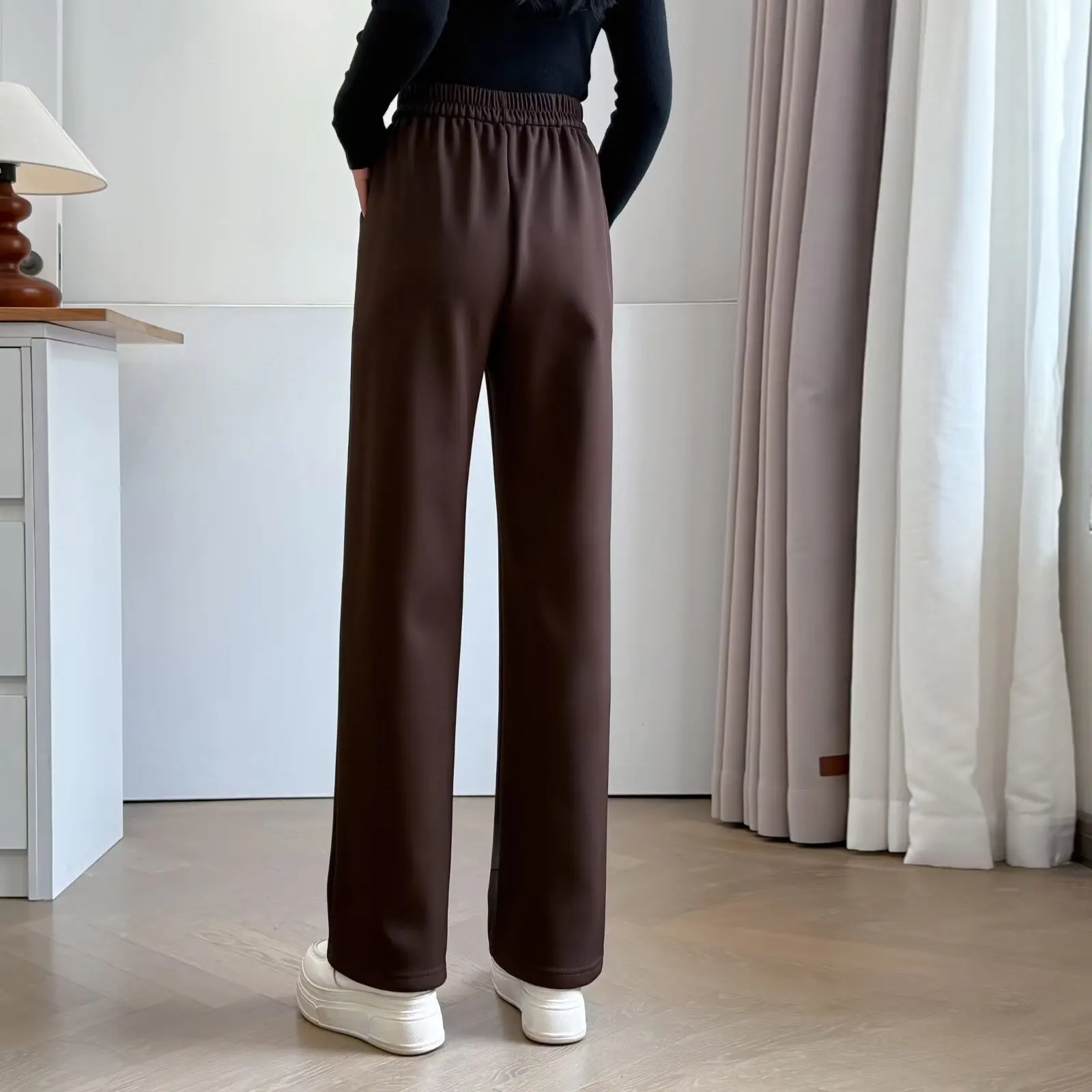 XXXXL Fashion Plus Size Women's Straight Leg Pants Autumn And Winter fleece-lined Casual Ankle-Length Trousers 26016