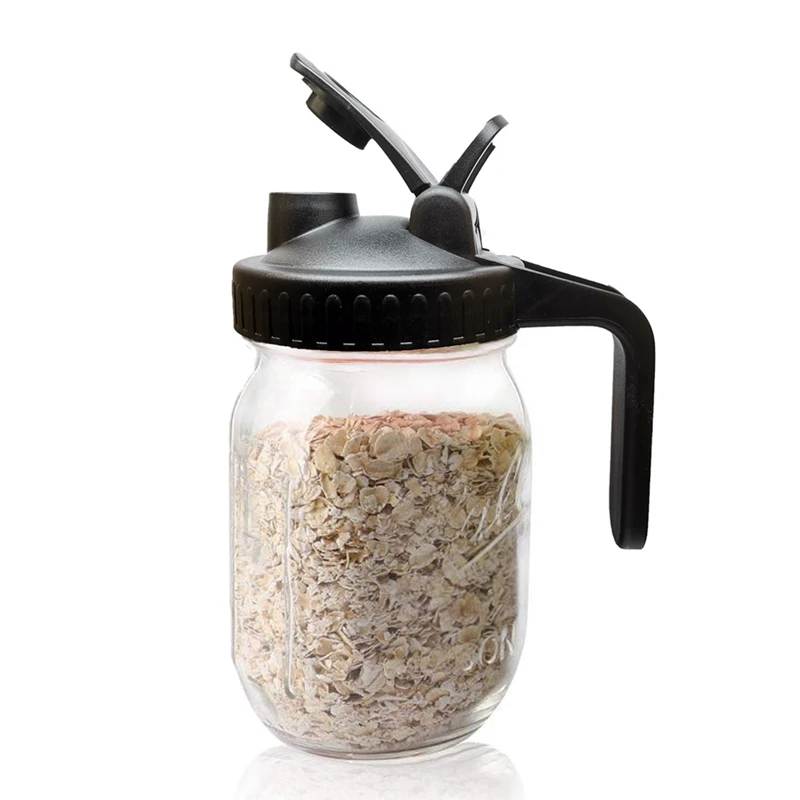 A24F-Jar Lids Wide Mouth,Flip Cap Lid With Handle With Leak-Proof Seal And Easy Pour Spout,Reusable Canning Lids