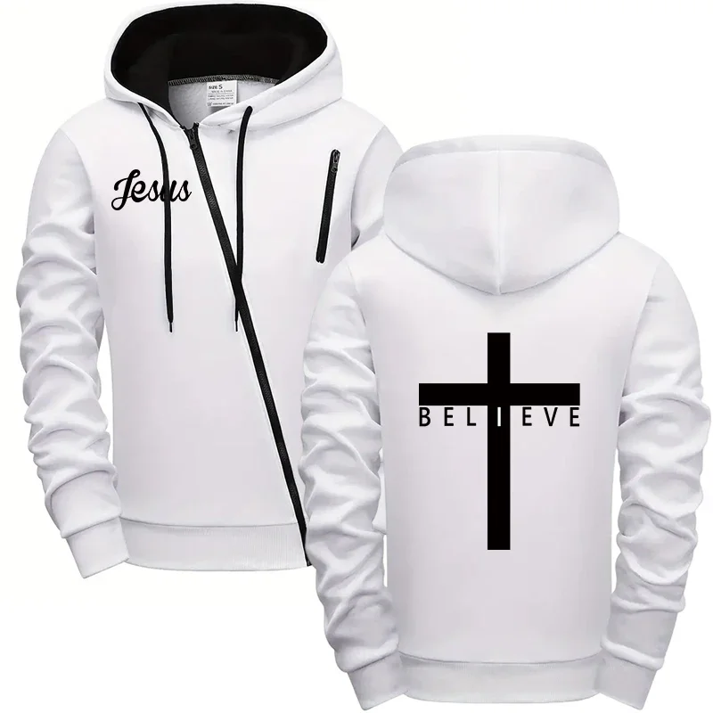 Jesus Cross Printed Mens Hoodie Casual Sport Coat