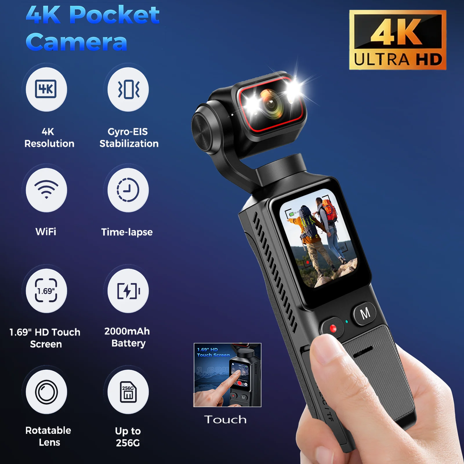 Caméra Action 4K avec Perche Télescopique - Lot de 5 Options