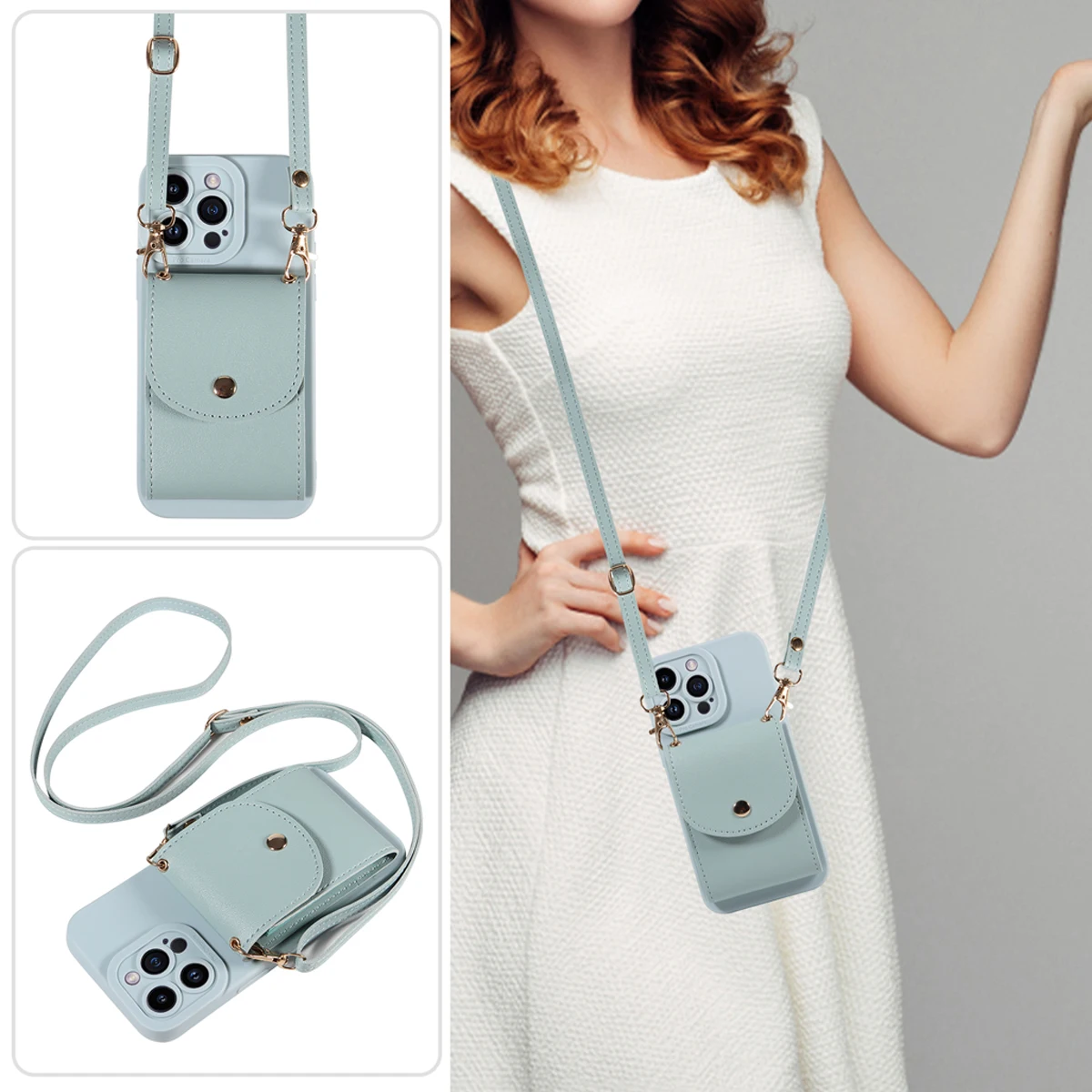 Elegant Faux Leather Phone Case with Lanyard, Card Slot & Shockproof Protection