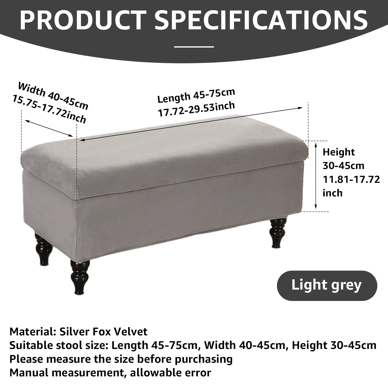 Stretch Footrest Ottoman Cover Soft Rectangular Folding Storage Stool Furniture Piano Seat Bench Protector Slipcover 6