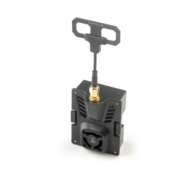 Module ES24TX Pro Micro ExpressLRS 2.4GHz 1000mW en main, montrant sa taille compacte et son dissipateur thermique.
