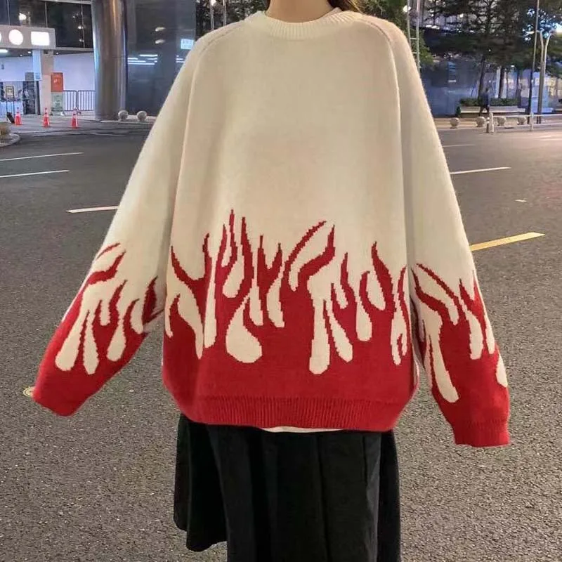 Autumn And Winter Large Size Knit  Lazy Sweater Female Korean Version Of The Trend Ins Loose Design Inverse Wearing A Cou