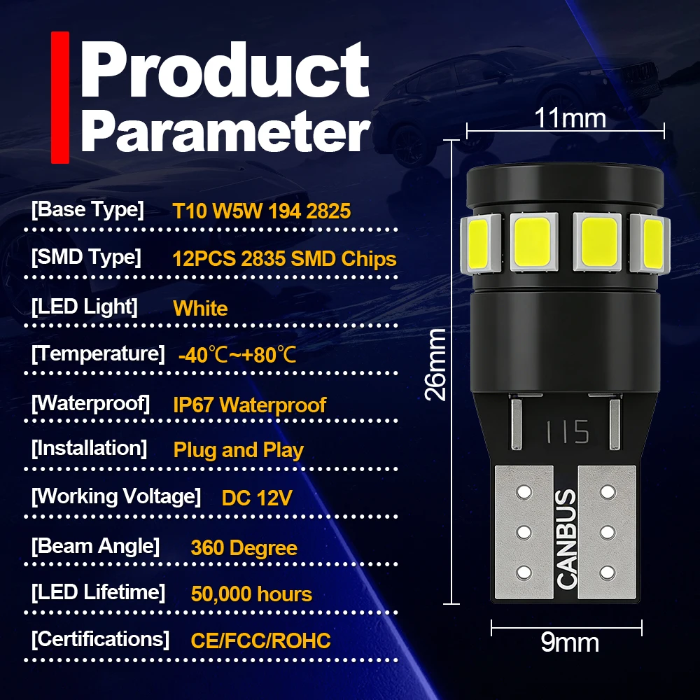 2x 6000K DRL/안개등/주차등 기아 스토닉 YB 2017 2018 2019 2020 2021 2022+ LED 운전등 전구 12V 교체용