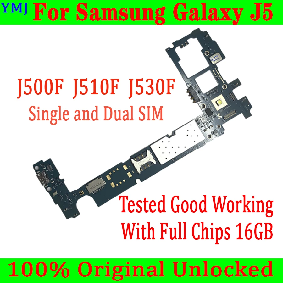 

Original Unlocked Mainboard For Samsung Galaxy J5 J500F J510F Motherboard Single/Dual SIM Logic Board 100% Tested Plate 16GB