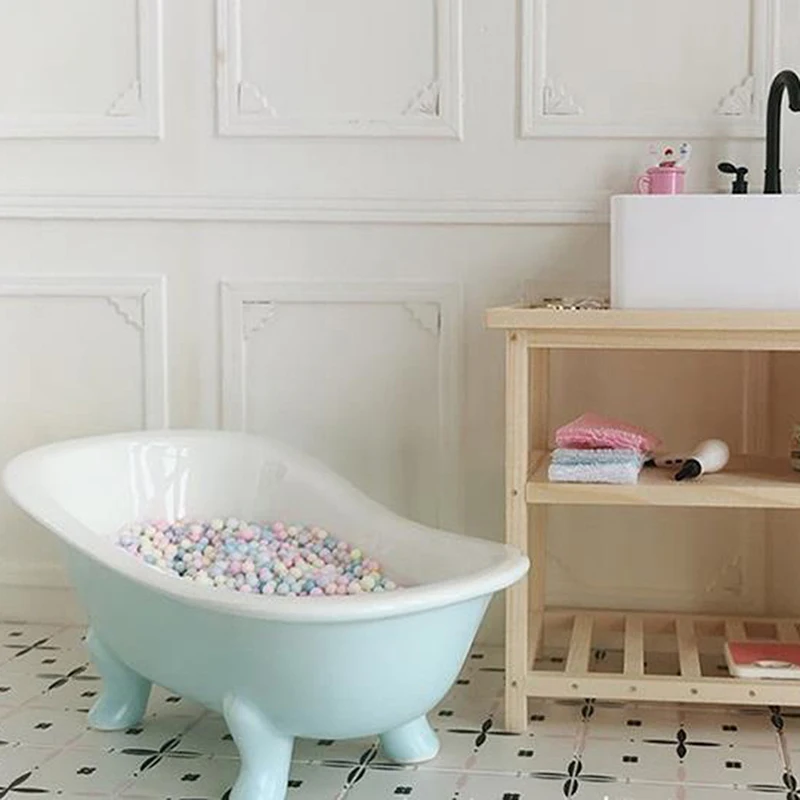 Dollhouse Miniature Bathtub Gold Faucets White Ceramic 1:12 Scale Bathroom  Tub 