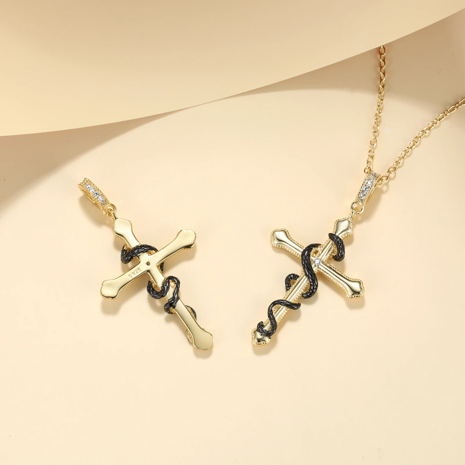 925 Sterling Silver Golden Skull Evil Eye Rose Hand Necklace for Girl Women Statement Jewelry JIUHAO