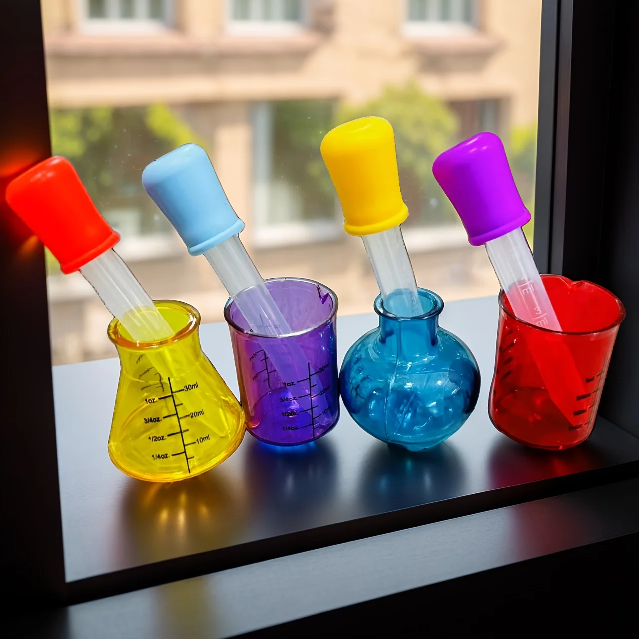 Plastic measuring cup 4 Colored Measuring Cups 4 Colored Droppers Educational Mini Measuring Cups for Plastic Science Experiment Sensory DIY