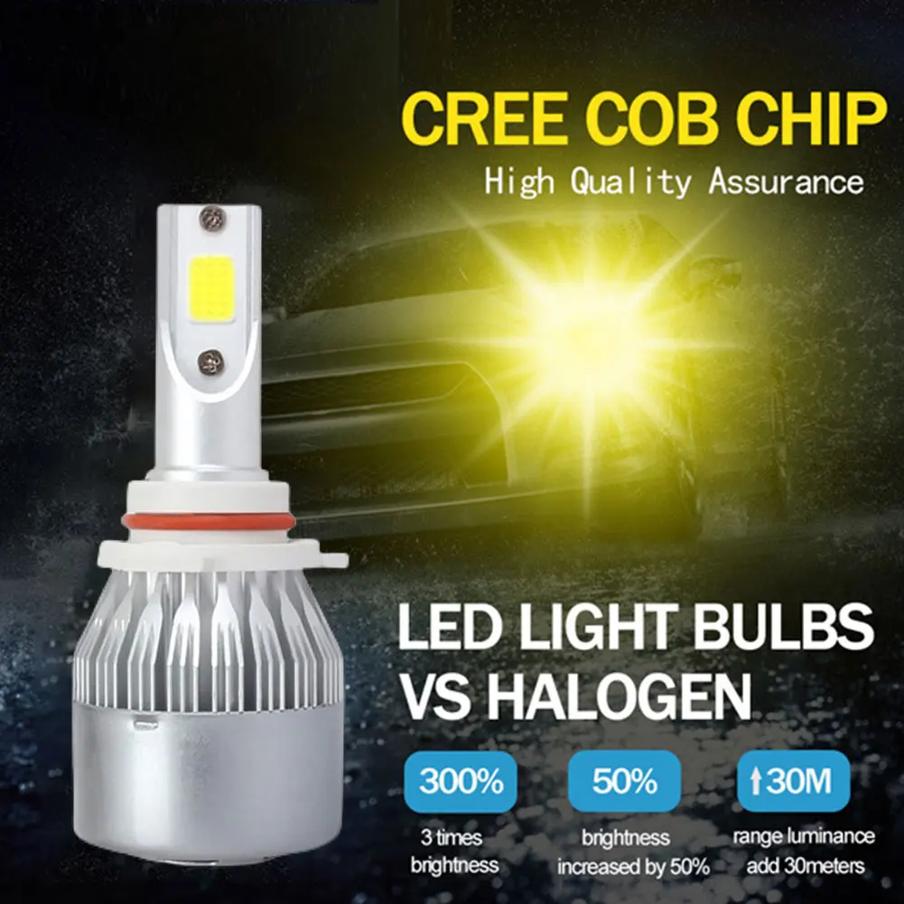 2PCS C6 H1 H3 Led Headlight Bulbs H7 COB LED Car Lights H4 880 H11