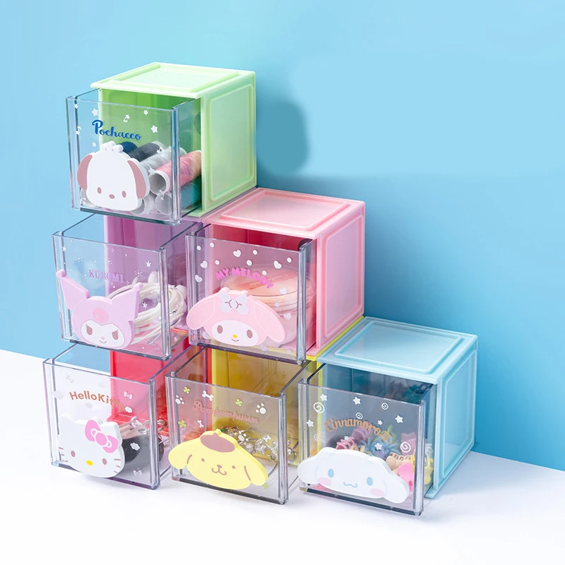 

New Miniso Sanrios Hellokittys Kuromi Mymelody Cinnamoroll Pochacco Pompompurin Mini Storage Box Cartoon Birthday Gift For Girls