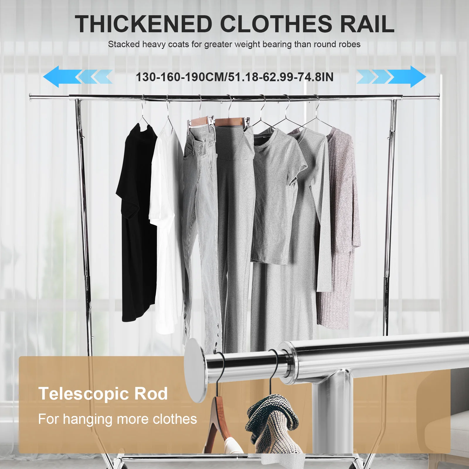 Clothes Rack with Lockable Wheels Standing Rolling Clothing Rack Portable Closet Wardrobe Rack for Bedroom Laundry Living Room