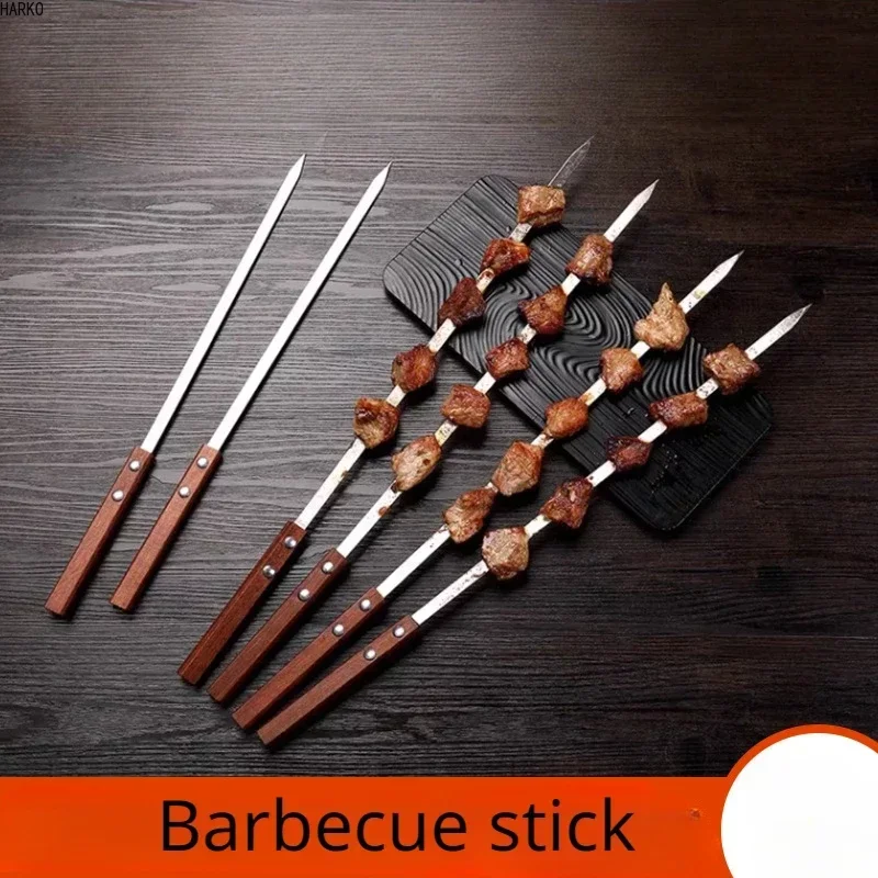 Family Gathering Stainless Steel Barbecue Skewers Large Wooden Handles Lamb Vegetable Skewers Kitchen Gadgets Barbecue barbecue skewers bbq grilling accessories