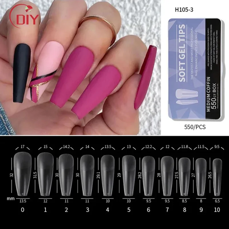 

DIY Clear Acrylic Long Fake Nails Capsules Almond French Coffin Full Half Cover False Nails Artificial Nail Soft Gel Tips