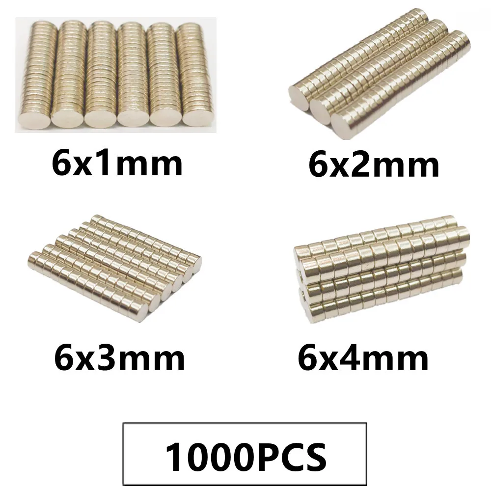 

1000 шт./лот NdFeB магнит 6*1 6*2 6*3 6*4 N35 дисковый магнит 6x1 6x2 6x3 6x4 мм круглый динамик неодимовые магниты 6 мм x 1 мм 2 мм 3 мм