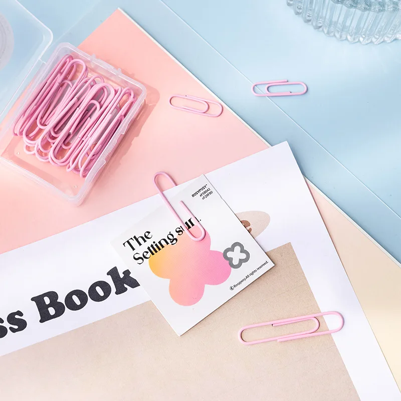 Paper Clips MOHAMM 20/50 PCS Macaron Colored Metal Paper Clips Box For Photo Album File Information Office School Supplies