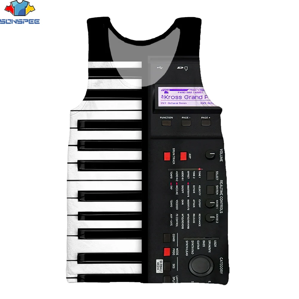 

SONSPEE 3D Print Fashion Style Muscle Man Women Vests Black White Piano Keys Retro Temperament Classical Music Lovers Tank Tops