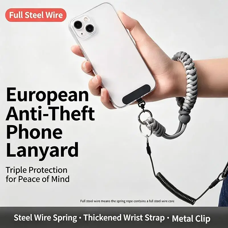 Einziehbare Sicherheits-Lanyards, Diebstahlschutz-Feder-Handyriemen mit Befestigungslaschen, Schnellverschluss-Schnalle, Sicherheitswerkzeug F