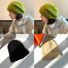

Korean Style Knitted Hat For Women Girls Simple All-match Solid Color Casual Knitted Caps Outdoor Warm Skin-friendly Beanies