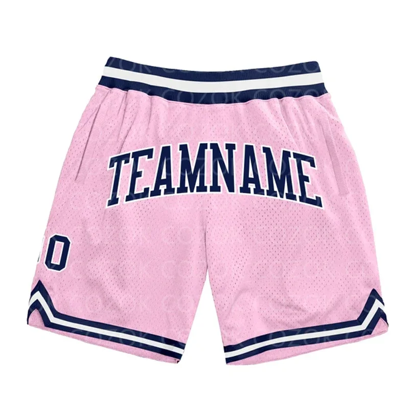 Custom Light Pink Authentic Basketball Shorts 3D Printed Men Shorts Name Mumber Quick Drying Beach Shorts 3
