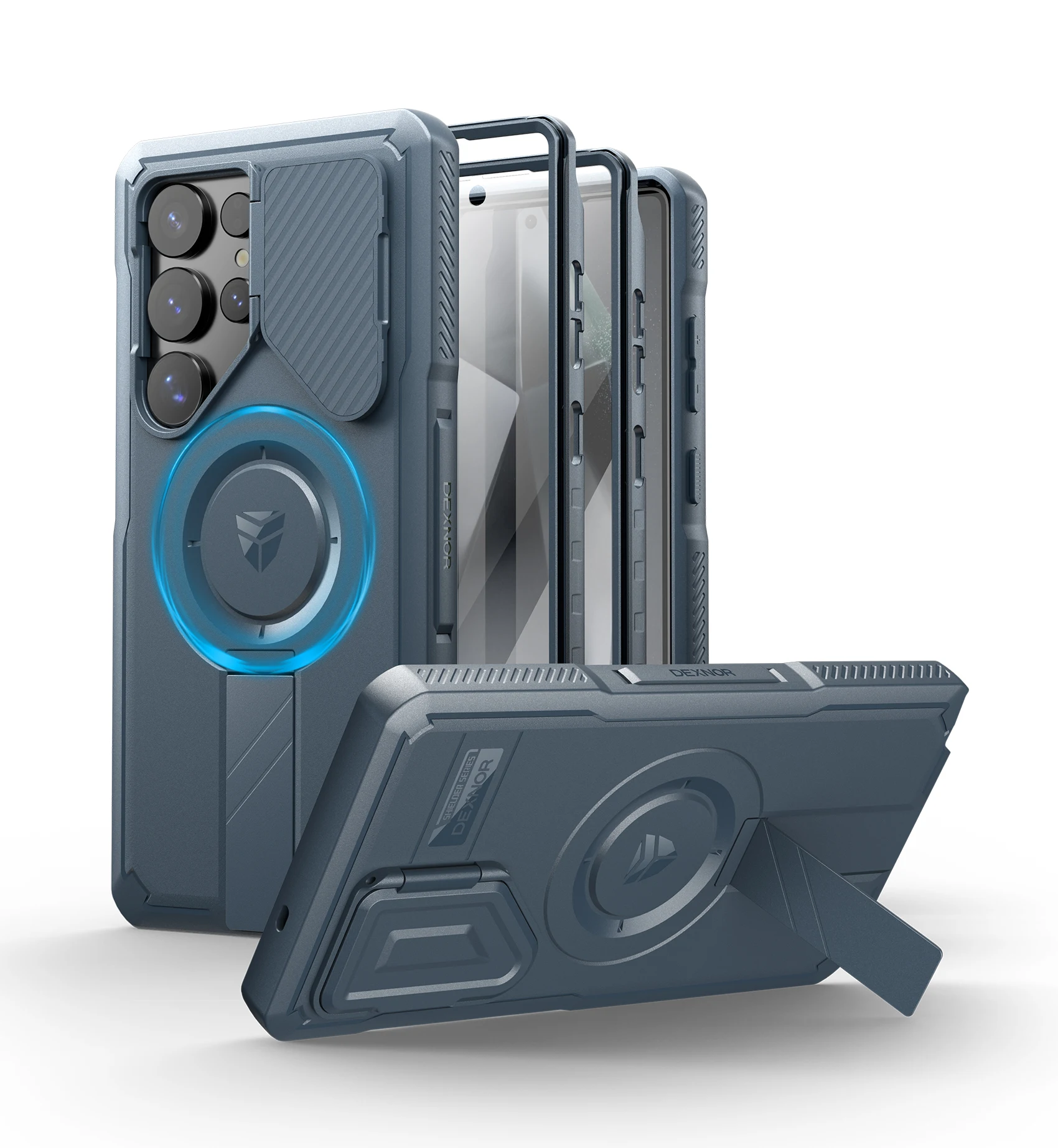 Shockproof Case with Sliding Camera Cover, Screen Protector, and Kickstand