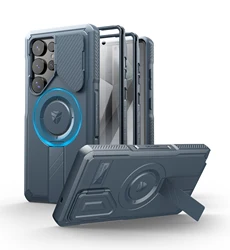 Rugged Armor Shockproof Case with Sliding Camera Cover, Screen Protector & Kickstand (Navy blue)