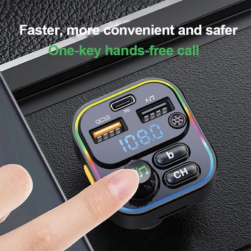 FM 송신기 블루투스 5.0 자동차 핸즈프리 오디오 Mp3 플레이어 어댑터 USB 22.5W 빠른 충전 유형-C 빠른 충전기 FM 변조기, FM 송신기 최대 3,1a 4