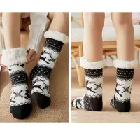 Winter Warm Socks Women penguin Plush Soft Female Non Grip Floor Slippers Short Sock Fuzzy Fluffy Deer Elk Bear Christmas Gift 2