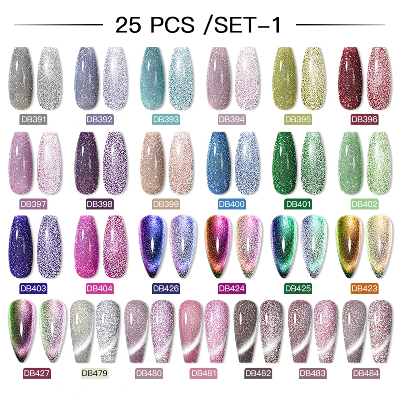 Mtssii 78 Colors Reflective Glitter Gel Nail Polish Set Laser Cat Magnetic Gel Semi Permanent Varnish Nail Art Manicure Kit 6